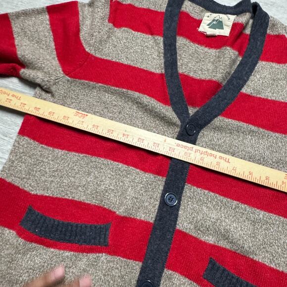 Red and Tan Striped Men's Cardigan Sweater - Picture 4 of 6